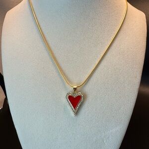 Gold Plated Heart Pendant Necklace with Red Accent
